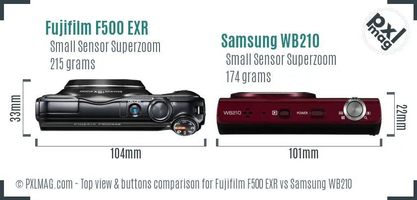 Fujifilm F500 EXR vs Samsung WB210 top view buttons comparison