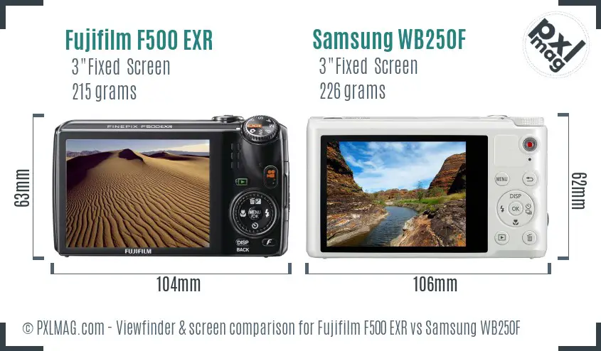 Fujifilm F500 EXR vs Samsung WB250F Screen and Viewfinder comparison