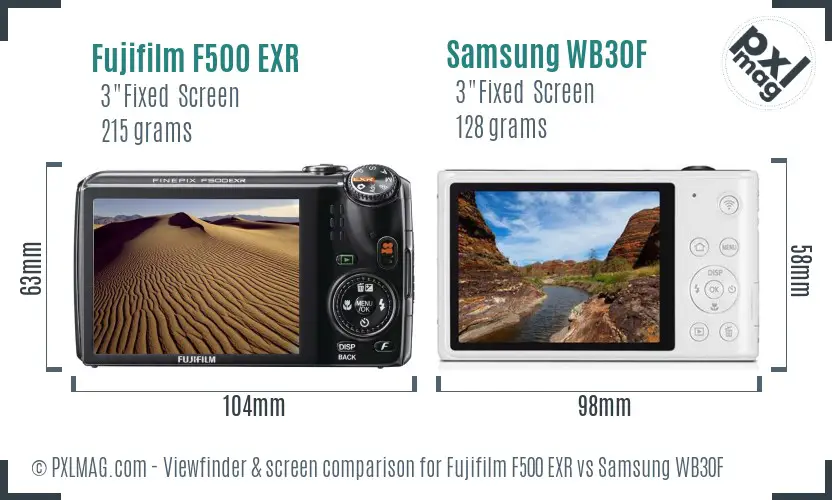 Fujifilm F500 EXR vs Samsung WB30F Screen and Viewfinder comparison