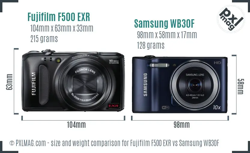 Fujifilm F500 EXR vs Samsung WB30F size comparison