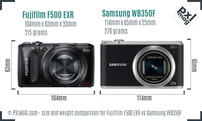 Fujifilm F500 EXR vs Samsung WB350F size comparison