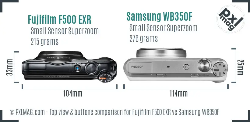 Fujifilm F500 EXR vs Samsung WB350F top view buttons comparison