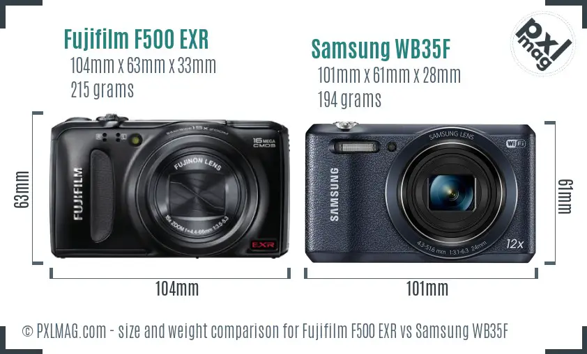 Fujifilm F500 EXR vs Samsung WB35F size comparison
