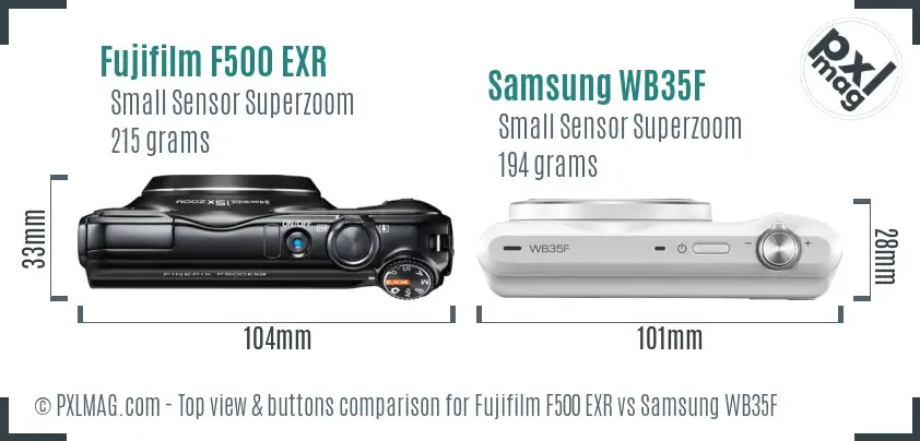 Fujifilm F500 EXR vs Samsung WB35F top view buttons comparison