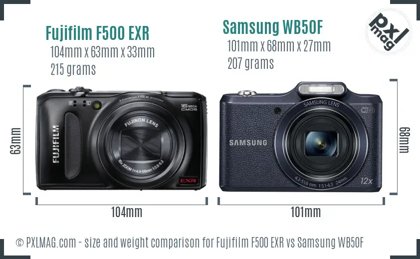 Fujifilm F500 EXR vs Samsung WB50F size comparison