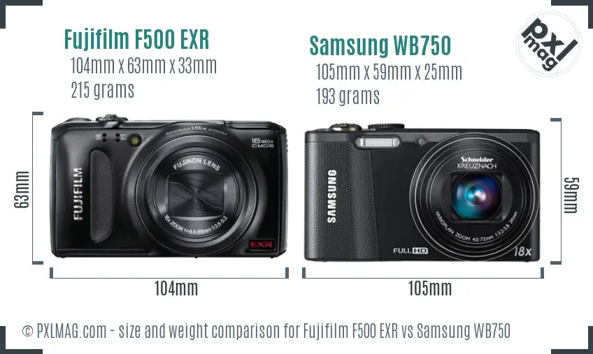 Fujifilm F500 EXR vs Samsung WB750 size comparison