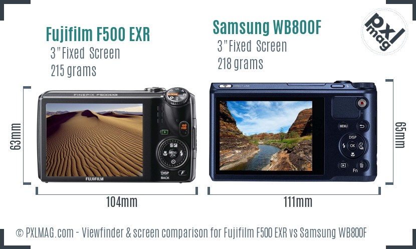 Fujifilm F500 EXR vs Samsung WB800F Screen and Viewfinder comparison