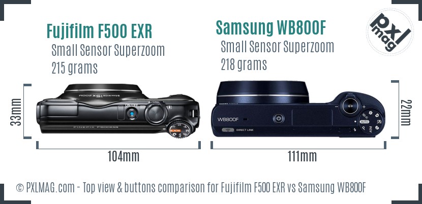 Fujifilm F500 EXR vs Samsung WB800F top view buttons comparison