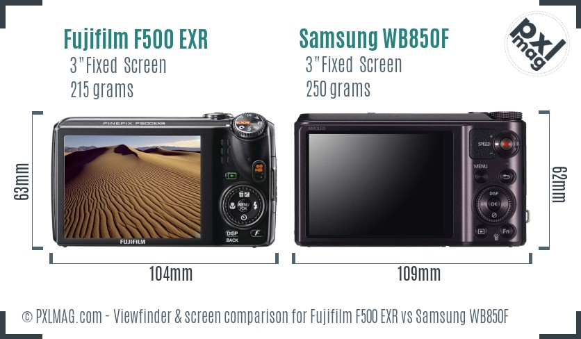 Fujifilm F500 EXR vs Samsung WB850F Screen and Viewfinder comparison