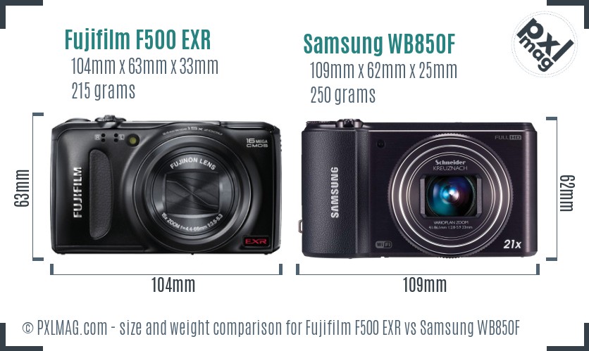 Fujifilm F500 EXR vs Samsung WB850F size comparison