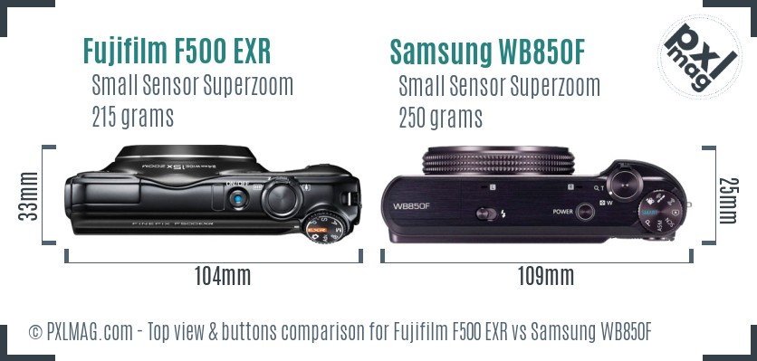 Fujifilm F500 EXR vs Samsung WB850F top view buttons comparison