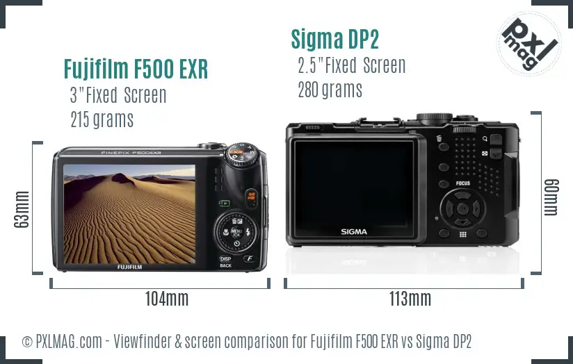 Fujifilm F500 EXR vs Sigma DP2 Screen and Viewfinder comparison