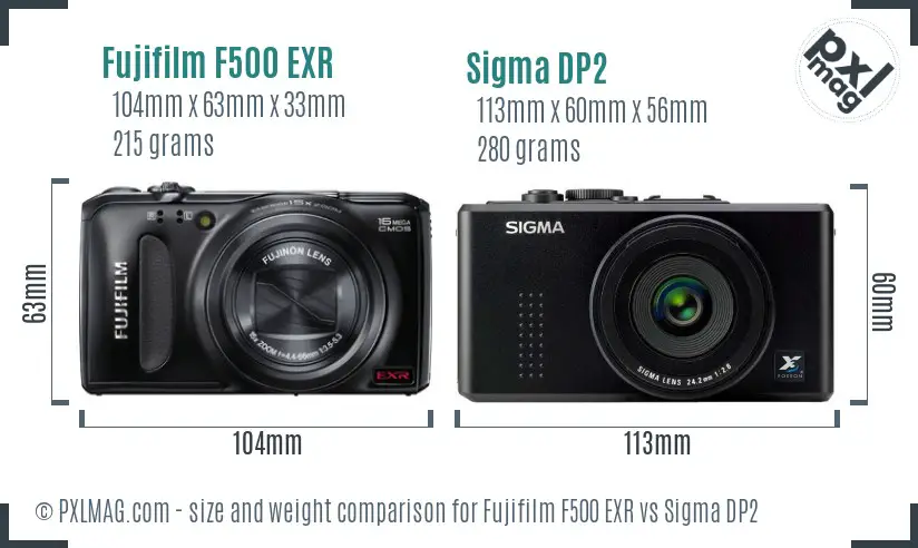 Fujifilm F500 EXR vs Sigma DP2 size comparison