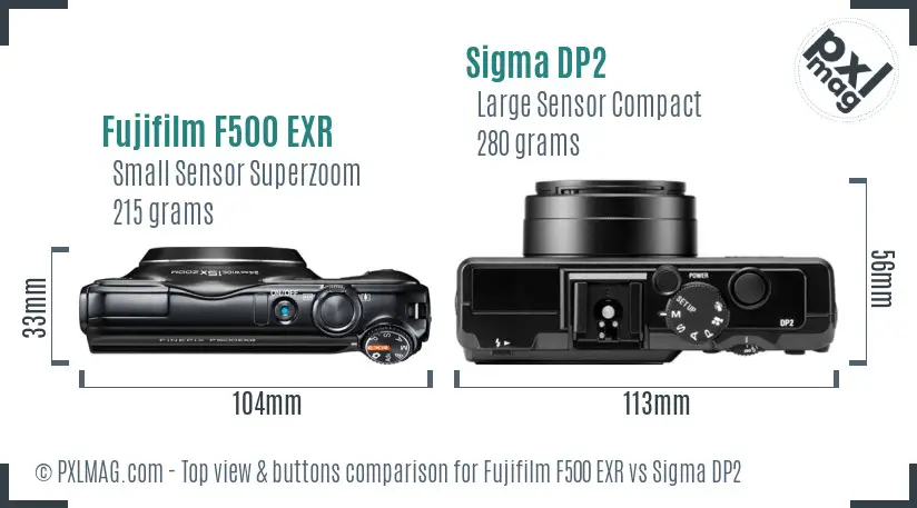 Fujifilm F500 EXR vs Sigma DP2 top view buttons comparison