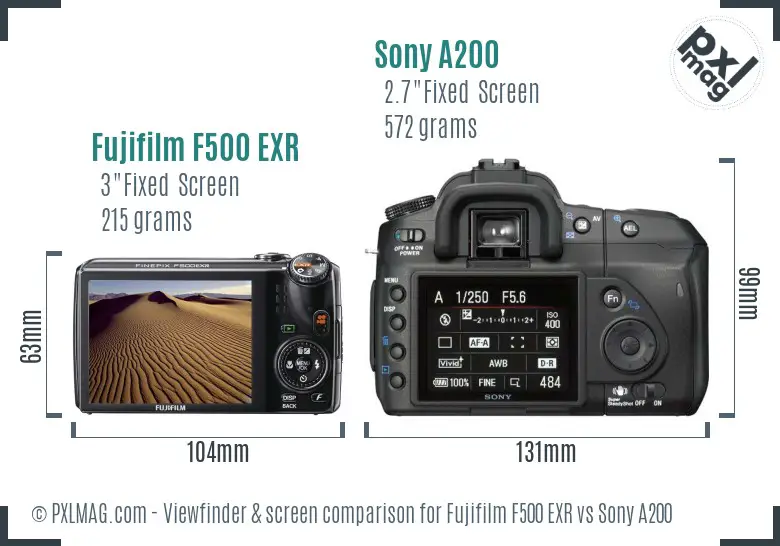 Fujifilm F500 EXR vs Sony A200 Screen and Viewfinder comparison