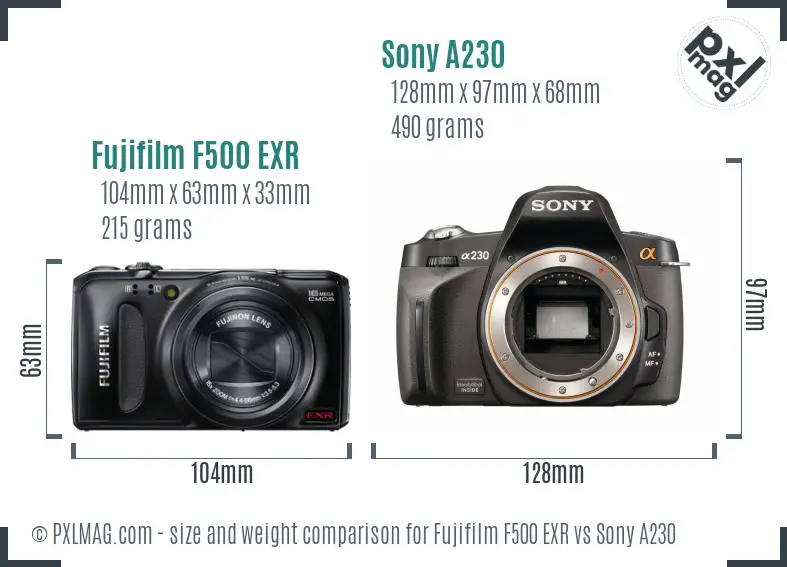 Fujifilm F500 EXR vs Sony A230 size comparison Fujifilm F500 EXR vs Sony A230 size comparison