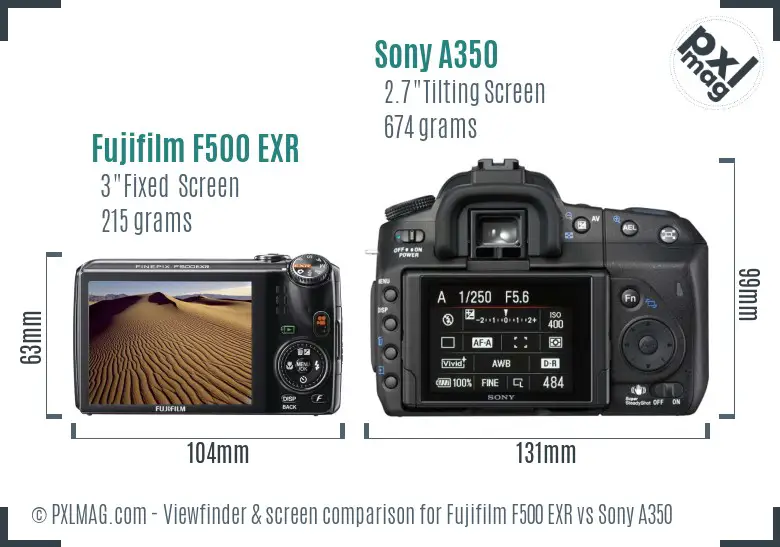 Fujifilm F500 EXR vs Sony A350 Screen and Viewfinder comparison