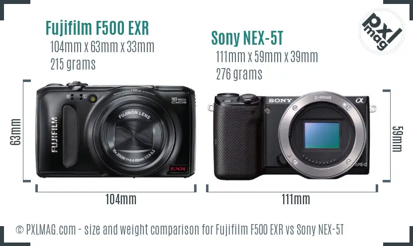 Fujifilm F500 EXR vs Sony NEX-5T size comparison Fujifilm F500 EXR vs Sony NEX-5T size comparison