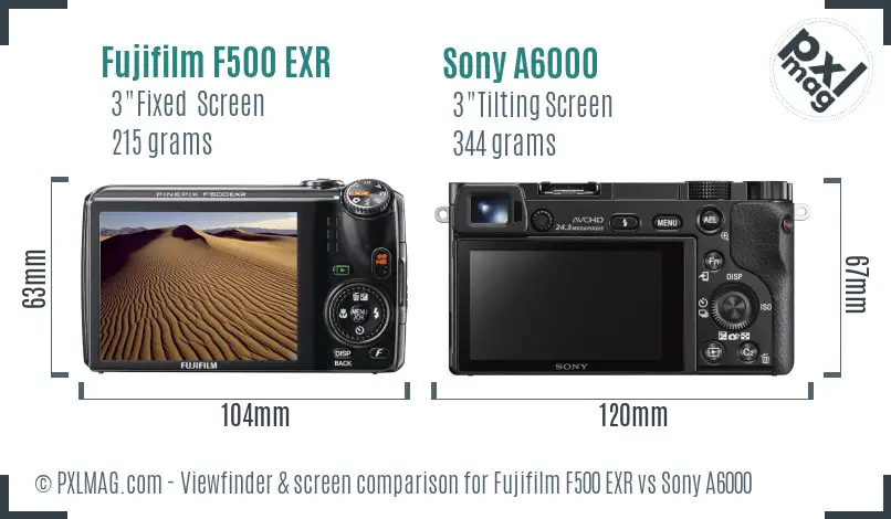 Fujifilm F500 EXR vs Sony A6000 Screen and Viewfinder comparison