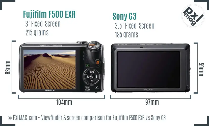 Fujifilm F500 EXR vs Sony G3 Screen and Viewfinder comparison