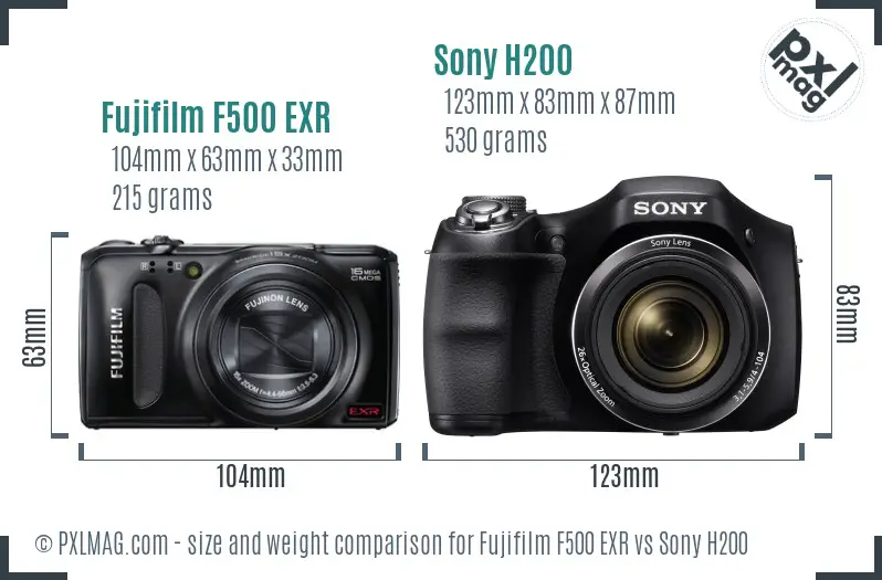 Fujifilm F500 EXR vs Sony H200 size comparison Fujifilm F500 EXR vs Sony H200 size comparison