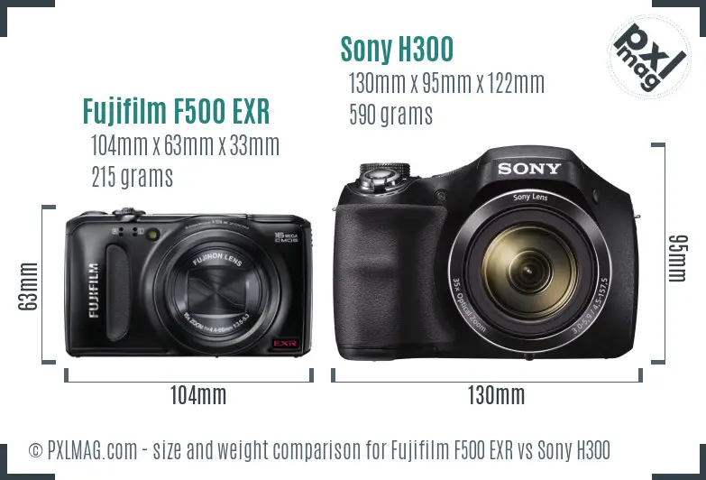 Fujifilm F500 EXR vs Sony H300 size comparison