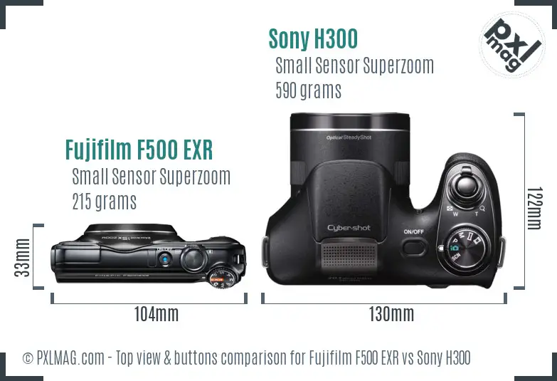 Fujifilm F500 EXR vs Sony H300 top view buttons comparison