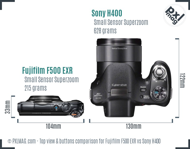 Fujifilm F500 EXR vs Sony H400 top view buttons comparison