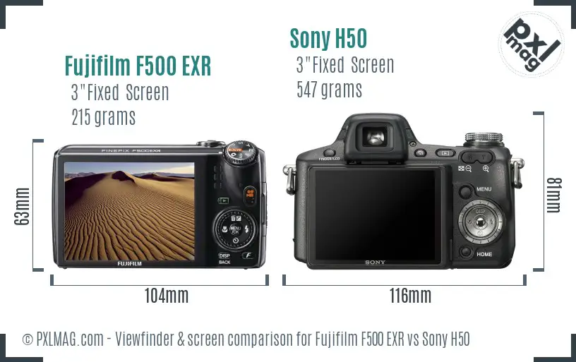 Fujifilm F500 EXR vs Sony H50 Screen and Viewfinder comparison
