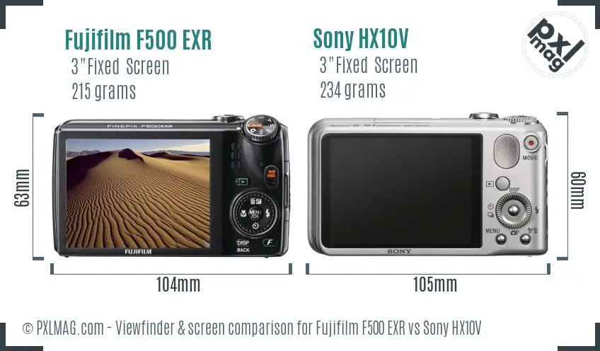 Fujifilm F500 EXR vs Sony HX10V Screen and Viewfinder comparison