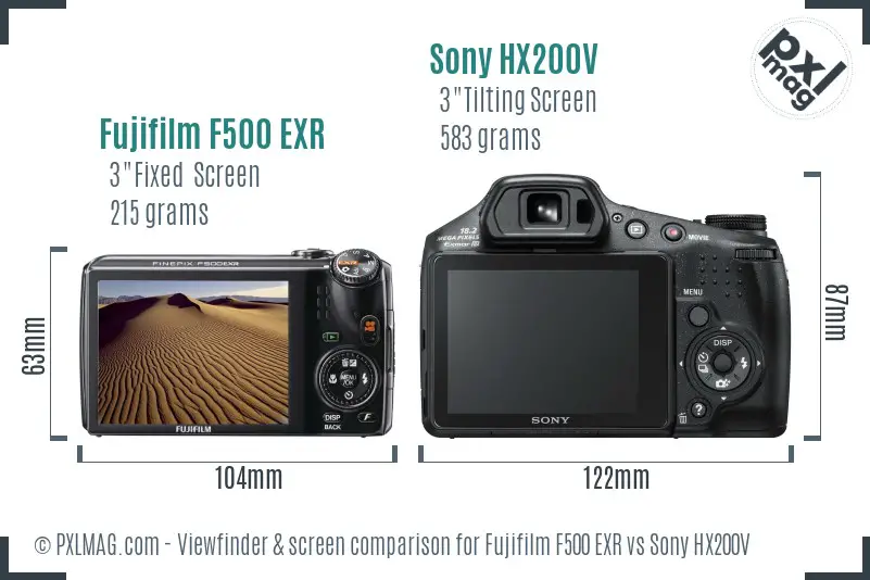 Fujifilm F500 EXR vs Sony HX200V Screen and Viewfinder comparison