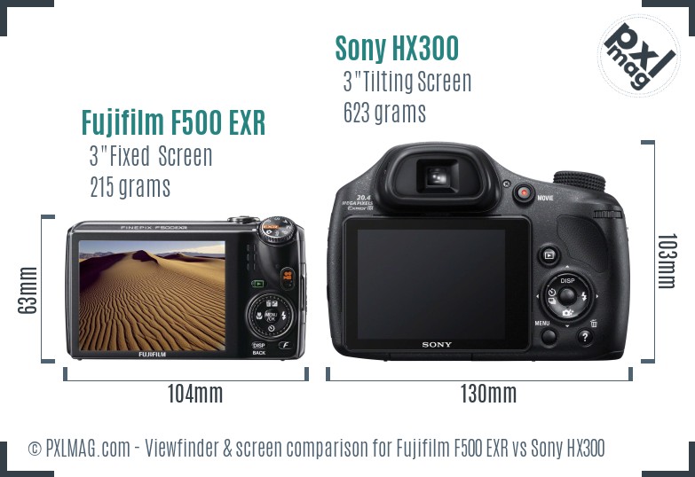 Fujifilm F500 EXR vs Sony HX300 Screen and Viewfinder comparison