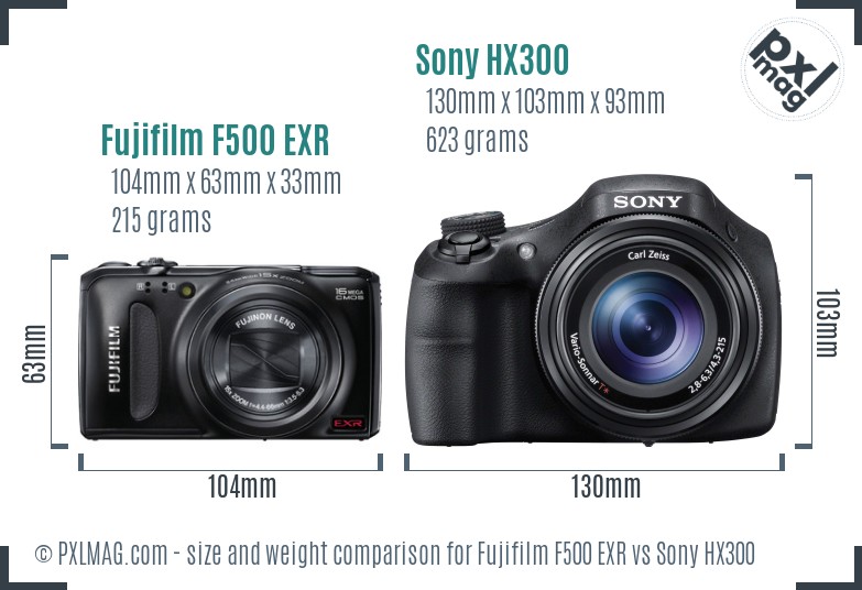 Fujifilm F500 EXR vs Sony HX300 size comparison Fujifilm F500 EXR vs Sony HX300 size comparison