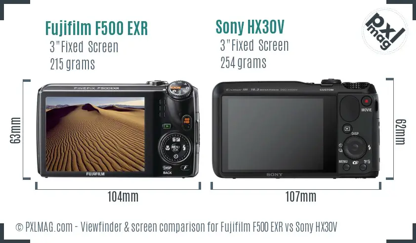 Fujifilm F500 EXR vs Sony HX30V Screen and Viewfinder comparison