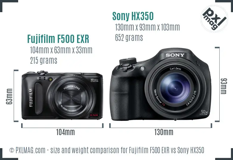 Fujifilm F500 EXR vs Sony HX350 size comparison