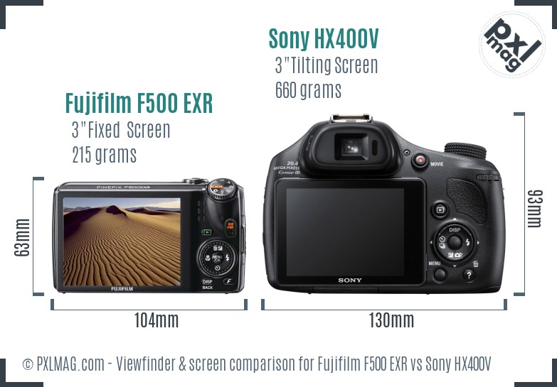 Fujifilm F500 EXR vs Sony HX400V Screen and Viewfinder comparison