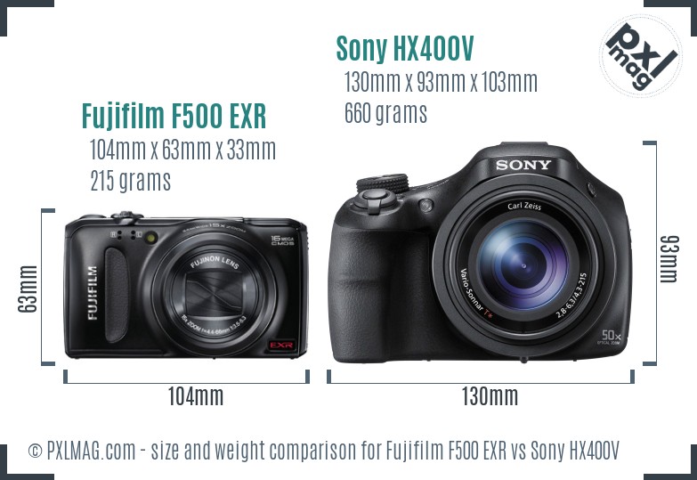 Fujifilm F500 EXR vs Sony HX400V size comparison