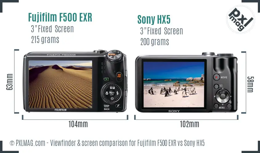 Fujifilm F500 EXR vs Sony HX5 Screen and Viewfinder comparison