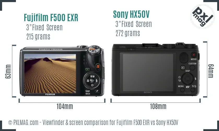 Fujifilm F500 EXR vs Sony HX50V Screen and Viewfinder comparison Fujifilm F500 EXR vs Sony HX50V Screen and Viewfinder comparison