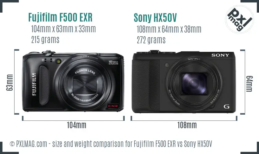 Fujifilm F500 EXR vs Sony HX50V size comparison Fujifilm F500 EXR vs Sony HX50V size comparison