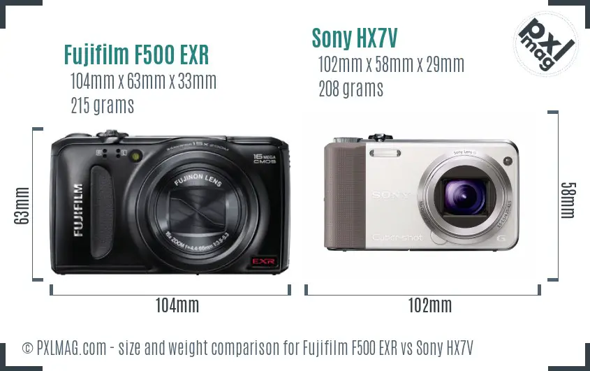 Fujifilm F500 EXR vs Sony HX7V size comparison