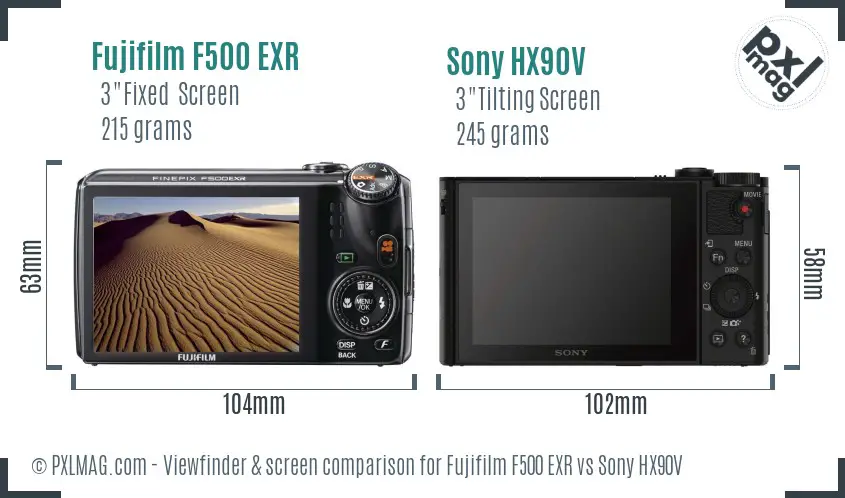 Fujifilm F500 EXR vs Sony HX90V Screen and Viewfinder comparison