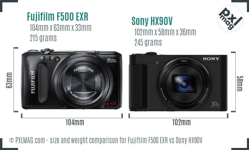 Fujifilm F500 EXR vs Sony HX90V size comparison