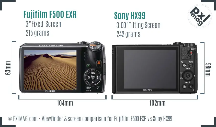 Fujifilm F500 EXR vs Sony HX99 Screen and Viewfinder comparison