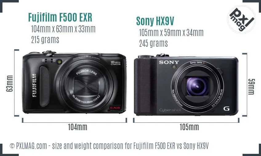 Fujifilm F500 EXR vs Sony HX9V size comparison Fujifilm F500 EXR vs Sony HX9V size comparison