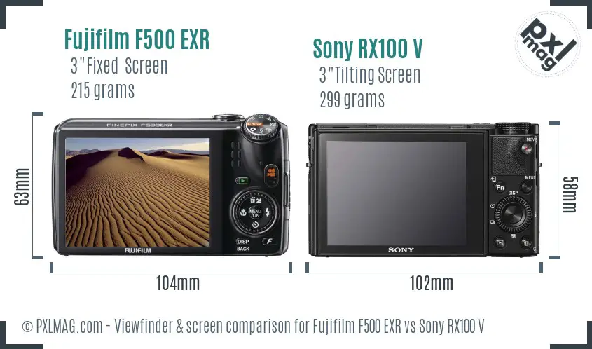 Fujifilm F500 EXR vs Sony RX100 V Screen and Viewfinder comparison Fujifilm F500 EXR vs Sony RX100 V Screen and Viewfinder comparison