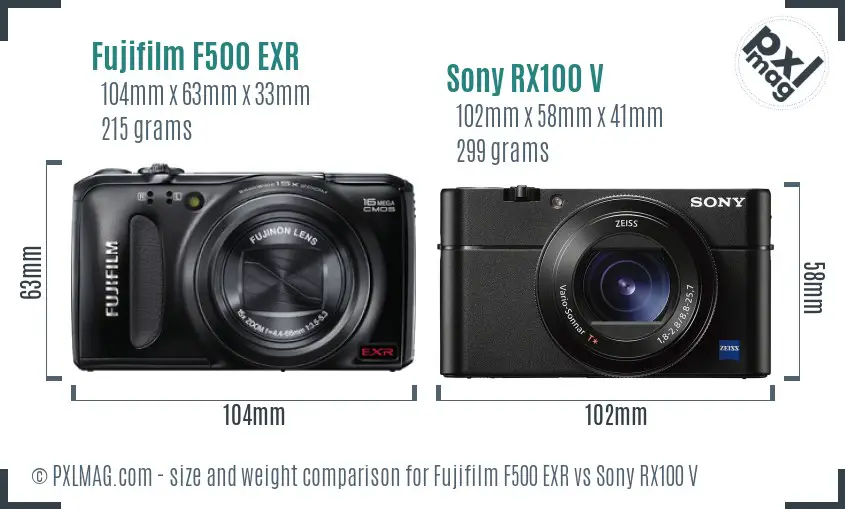 Fujifilm F500 EXR vs Sony RX100 V size comparison Fujifilm F500 EXR vs Sony RX100 V size comparison