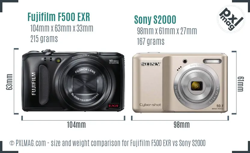 Fujifilm F500 EXR vs Sony S2000 size comparison