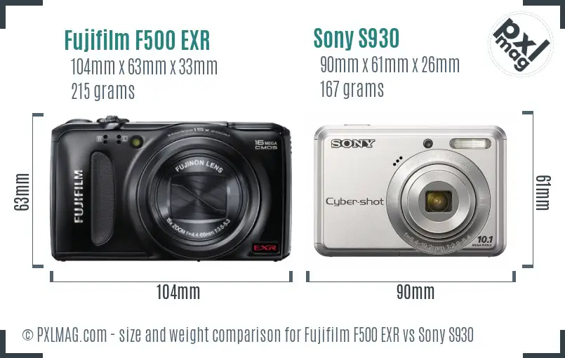 Fujifilm F500 EXR vs Sony S930 size comparison Fujifilm F500 EXR vs Sony S930 size comparison