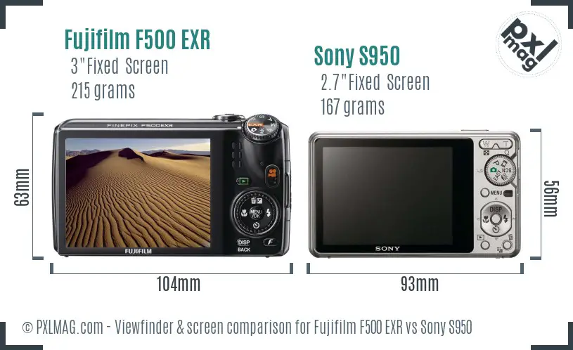 Fujifilm F500 EXR vs Sony S950 Screen and Viewfinder comparison